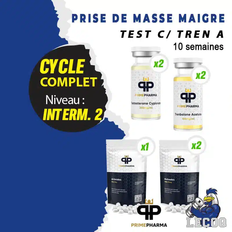 11- TESTOSTÉRONE CYPIONATE / TRENBOLONE ACÉTATE – 10 SEMAINES (CYCLE DE PRISE DE MASSE MAIGRE INTERMÉDIAIRE 2) PRIME PHARMA